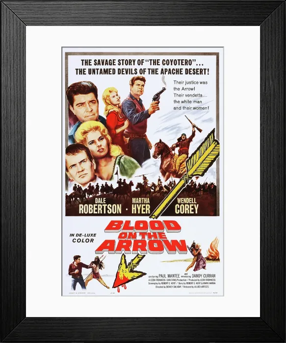 Framed Print : BLOOD ON THE ARROW, US poster, rear from left: Dale robertson, Martha Hyer, Dale Robertson, front from left: Wendell Corey, Martha Hyer, 1964