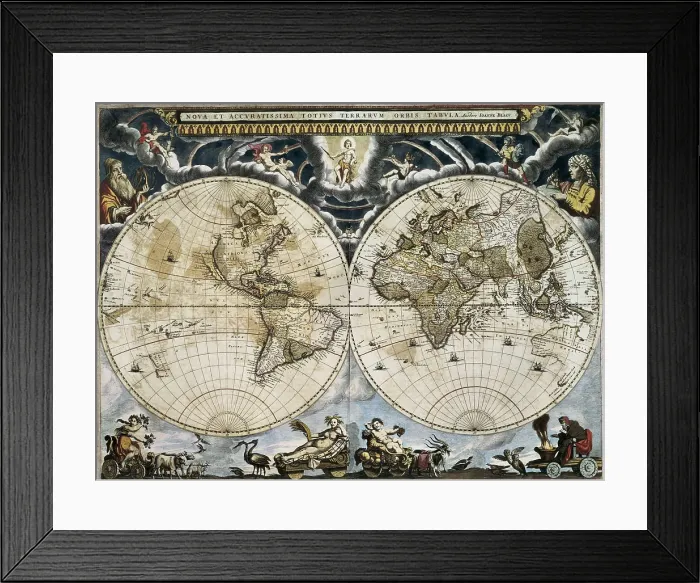 Framed Print : BLAEU, Jan (1596-1673). Universal abd Cosmographic Atlas of the Earthly and Heavenly Worlds. 17th c. Etching. SPAIN. Barcelona
