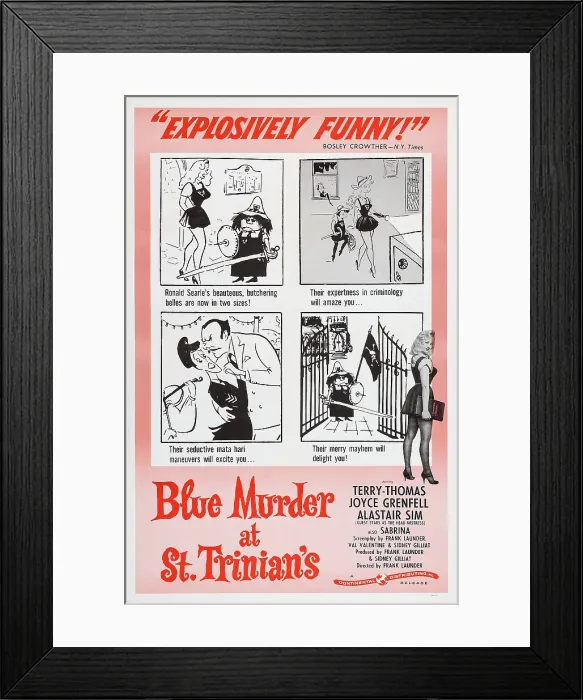 Framed Print : BLUE MURDER AT ST. TRINIAN'S, lower right: Sabrina on poster art, 1957 Framed Print : BLUE MURDER AT ST. TRINIAN'S, lower right: Sabrina on poster art, 1957
