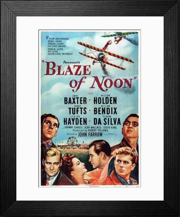 Framed Print : BLAZE OF NOON, US poster art, from left: William Bendix, Sonny Tufts, Anne Baxter, William Holden, Sterling Hayden, Howard Da Silva, 1947