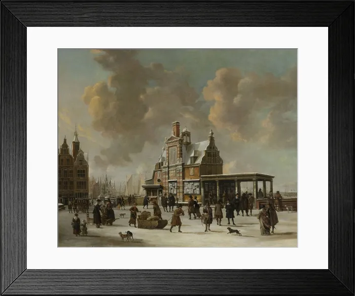 Framed Print : The Paalhuis and Nieuwe Brug, Amsterdam, in Winter, by Jan Beerstraten, 1640-66, Dutch oil painting