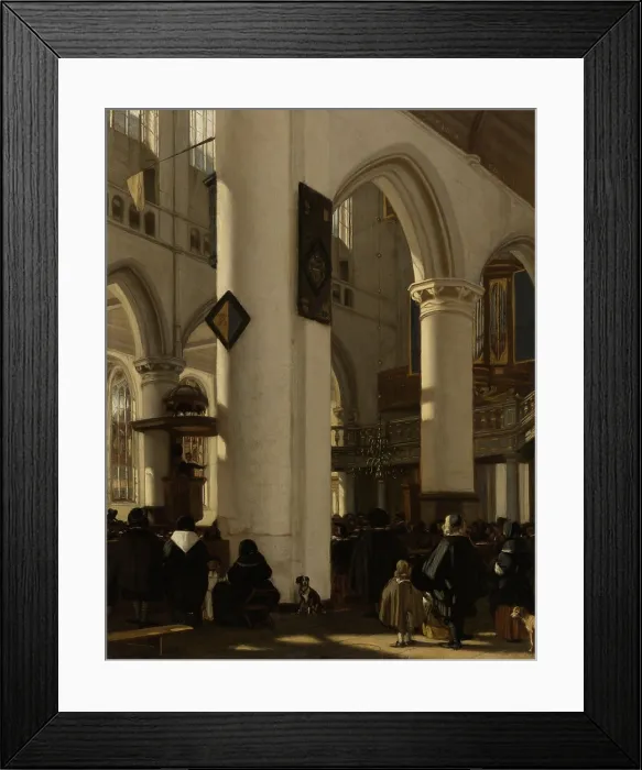 Framed Print : Interior of Gothic Protestant Church During a Service, by Emanuel de Witte, 1669, Dutch oil painting