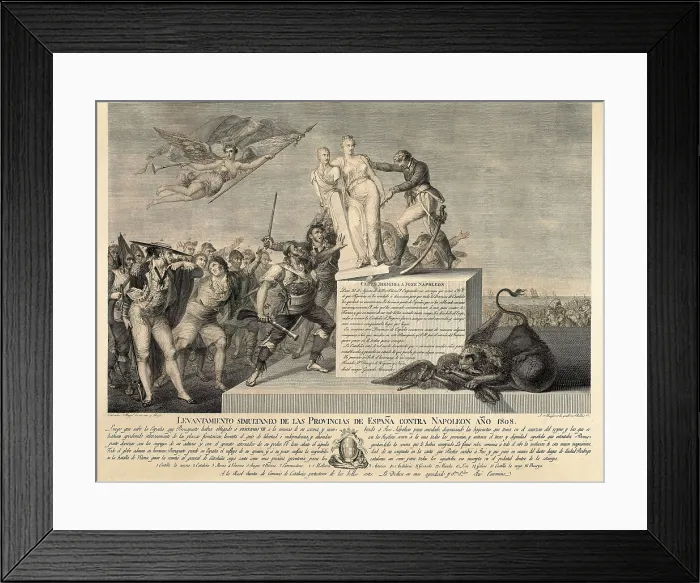 Framed Print : Spain. Peninsular War (1808-1814). Simultaneous uprising of the Spanish provinces against Napoleon in 1808. Engraving by J. Masferrer after a drawing by Salvador Mayol. Etching