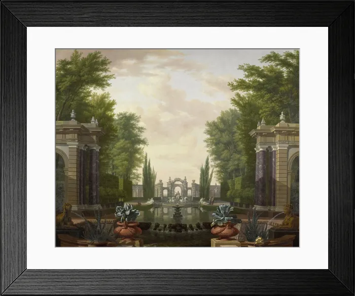 Framed Print : Water Terrace with Statues and Fountains in a Park, by Isaac de Moucheron, 1700-44, Dutch painting. Oil on canvas