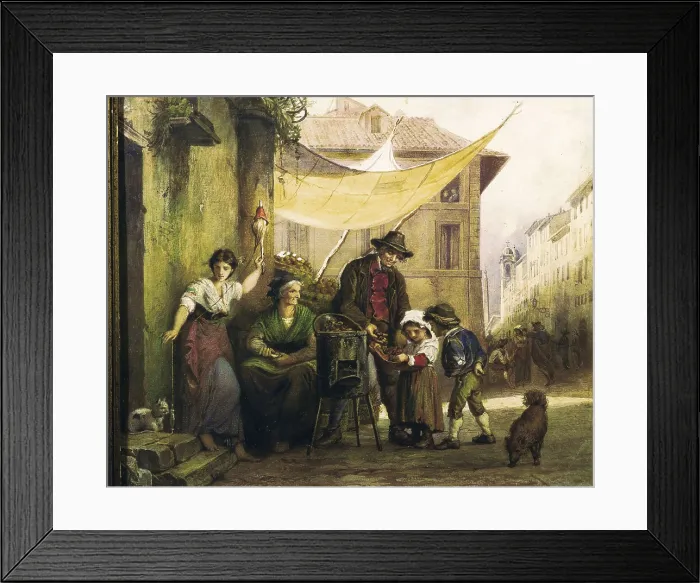 Framed Print : The Chestnut Sellers. s.XIX. Italian anonymous. Costumbrism. Watercolour. ITALY. Rome. Folklore Museum. AISA / Everett Collection**US SALES ONLY**