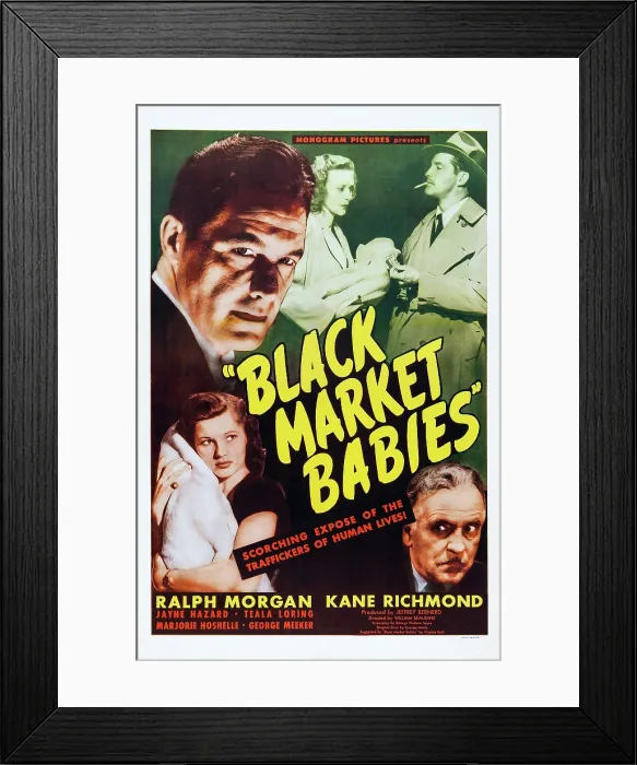 Framed Print : BLACK MARKET BABIES, US poster art, from top left: Kane Richmond, Teala Loring, Ralph Morgan, 1945