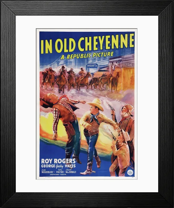 Framed Print : IN OLD CHEYENNE, poster art, Roy Rogers (center), George Gabby Hayes (far right), 1941