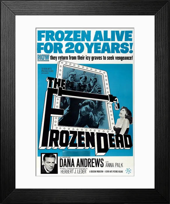 Framed Print : THE FROZEN DEAD, bottom left: Dana Andrews; lower right: Anna Palk; 1-sheet poster, 1967