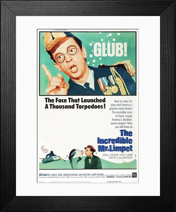 Framed Print : THE INCREDIBLE MR. LIMPET, US poster art, top and bottom: Don Knotts, 1964