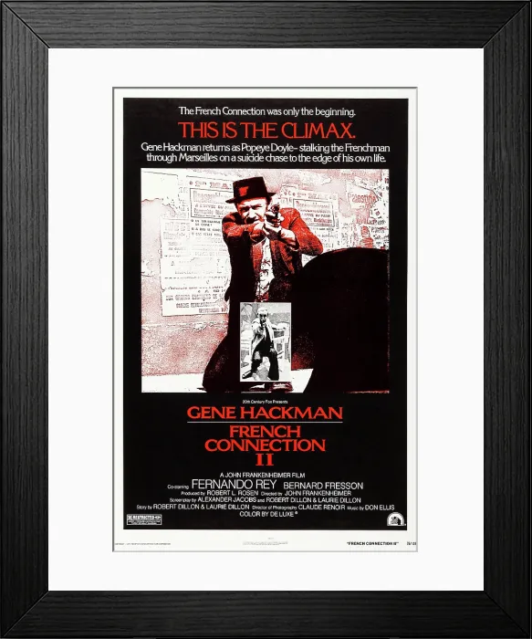 Framed Print : FRENCH CONNECTION II, US poster, Gene Hackman, Fernando Rey (in box), 1975, TM & Copyright 20th Century Fox Film Corp. / courtesy Everett Collection