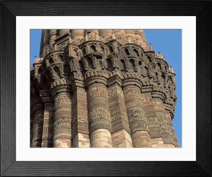 Framed Print : Quwwat Al-Islam Mosque. 1190s. INDIA. Delhi. Detail from the minaret Qutub Minar of the Quwwat Al-Islam Mosque. Islamic art. Architecture. AISA / Everett Collection**US SALES ONLY**