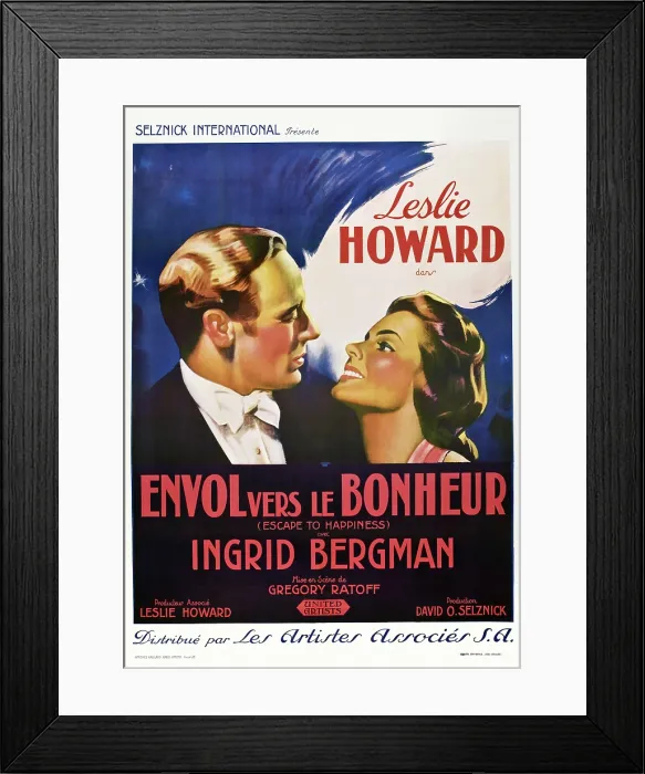 Framed Print : INTERMEZZO: A LOVE STORY (aka ESCAPE TO HAPPINESS, aka ENVOL VERS LE BONHEUR), from left: Leslie Howard, Ingrid Bergman on French poster art