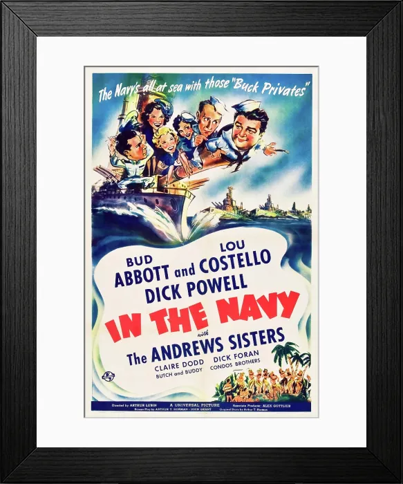 Framed Print : IN THE NAVY, from left: Dick Powell, The Andrews Sisters, Bud Abbott, Lou Costello, 1941