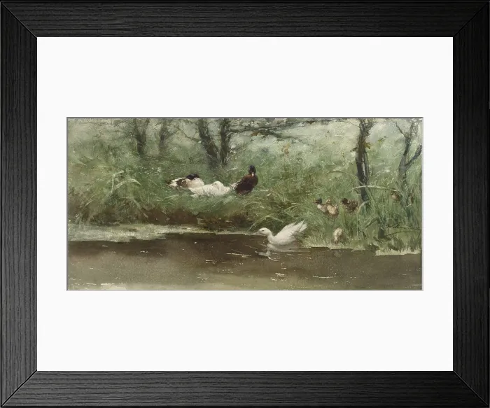 Framed Print : Ducks in the Ditch, by Willem Maris, c. 1880-1900, Dutch painting, watercolor on paper (BSLOC_2016_3_283)