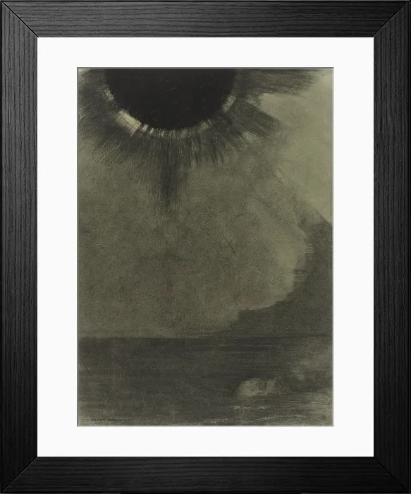 Framed Print : The Drowned, by Odilon Redon, 1887 French paper, Chalk on paper. Under a dark orb in the sky a drowned man floats in water near a coastline (BSLOC_2016_3_275)