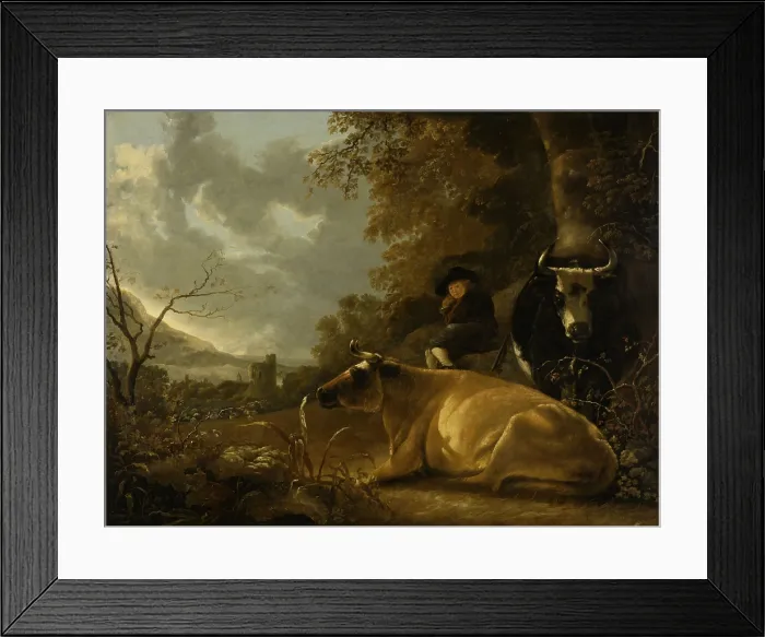 Framed Print : Landscape with Cows and a Young Herdsman, by Aelbert Cuyp, 1650-70, Dutch painting, oil on panel (BSLOC_2016_3_294)