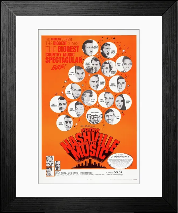 Framed Print : FROM NASHVILLE WITH MUSIC, top l-r: Marty Robbins, Buck Owens, 2nd row l-r: Merle Haggard, Bonnie Owens, Charley Pride, 3rd row l-r: Tammy Wynette, George Jones, John Bradford