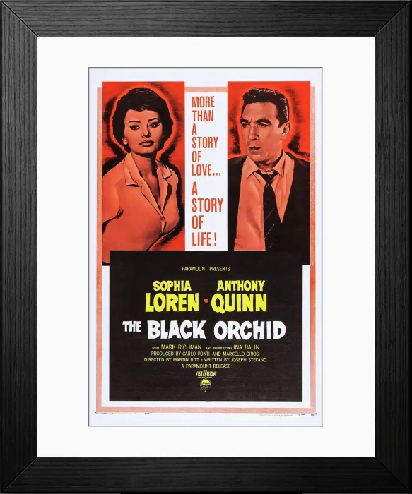 Framed Print : THE BLACK ORCHID, US poster, Sophia Loren, Anthony Quinn, 1958