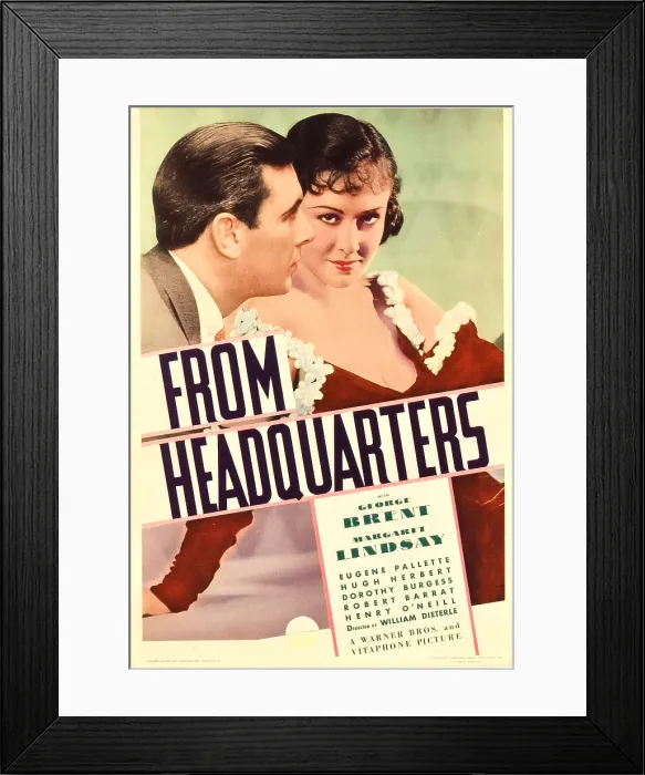 Framed Print : FROM HEADQUARTERS, from left: George Brent, Margaret Lindsay on midget window card, 1933