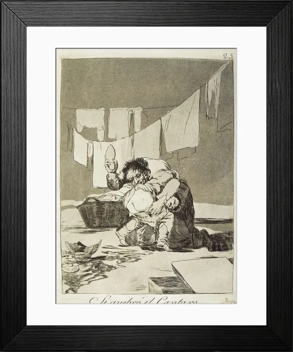 Framed Print : GOYA Y LUCIENTES, Francisco de (1746-1828). Yes, he broke the pot. 1799. Plate 25 of 'Los Caprichos', etching, aquatint and drypoint. Etching; Engraving. SPAIN. Madrid Framed Print : GOYA Y LUCIENTES, Francisco de (1746-1828). Yes, he broke the pot. 1799. Plate 25 of 'Los Caprichos', etching, aquatint and drypoint. Etching; Engraving. SPAIN. Madrid