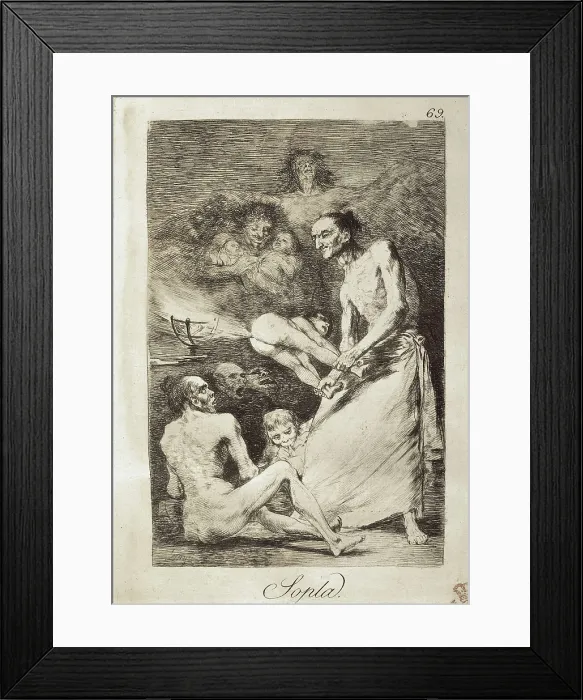 Framed Print : GOYA Y LUCIENTES, Francisco de (1746-1828). Blow. 1799. Plate 69 of 'Los Caprichos', etching, aquatint, drypoint and burin. Etching; Engraving. SPAIN. Madrid
