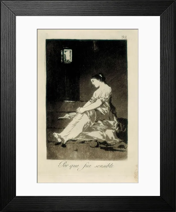 Framed Print : GOYA Y LUCIENTES, Francisco de (1746-1828). Because she was susceptible. 1799. Plate 32 of 'Los Caprichos', etching. Engraving. SPAIN. Madrid. National Library Framed Print : GOYA Y LUCIENTES, Francisco de (1746-1828). Because she was susceptible. 1799. Plate 32 of 'Los Caprichos', etching. Engraving. SPAIN. Madrid. National Library