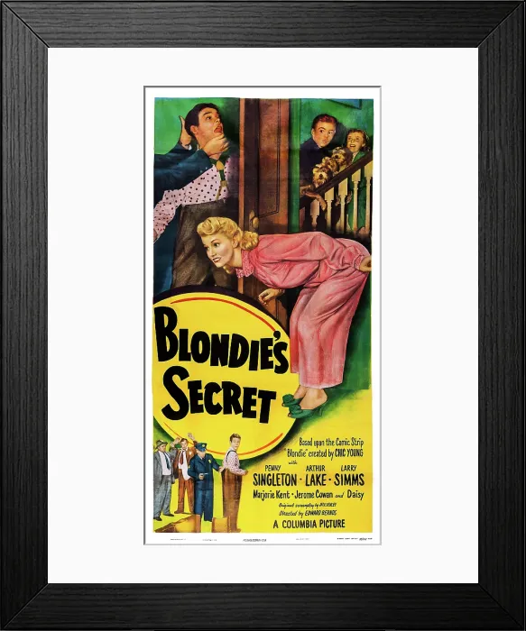 Framed Print : BLONDIE'S SECRET, US poster, top from left: Arthur Lake, Penny Singleton, Larry Simms, Marjorie Ann Mitchie, 1948 Framed Print : BLONDIE'S SECRET, US poster, top from left: Arthur Lake, Penny Singleton, Larry Simms, Marjorie Ann Mitchie, 1948