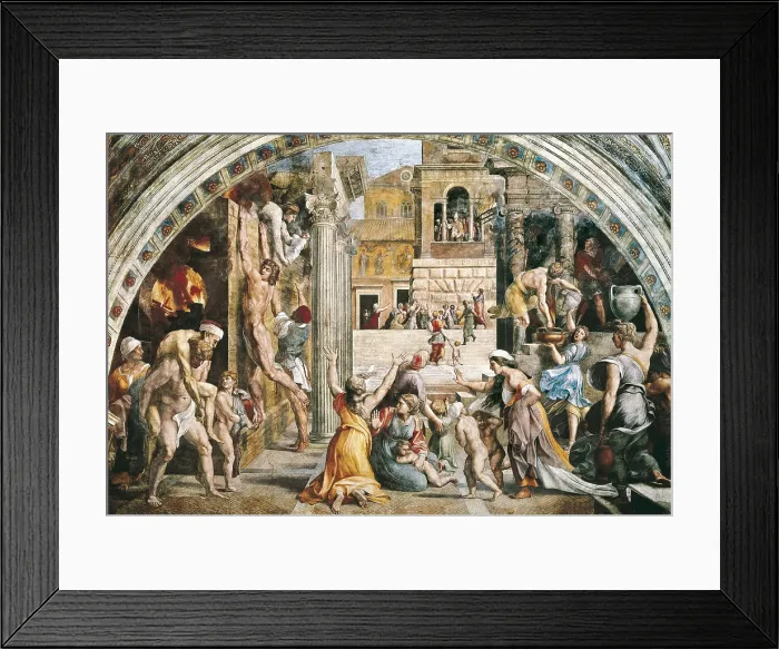 Framed Print : Raphael (1483-1520). Stanza dell'incendio di Borgo. The Fire in the Borgo. VATICAN CITY. Vatican Palaces. Renaissance art. Cinquecento. Fresco Framed Print : Raphael (1483-1520). Stanza dell'incendio di Borgo. The Fire in the Borgo. VATICAN CITY. Vatican Palaces. Renaissance art. Cinquecento. Fresco