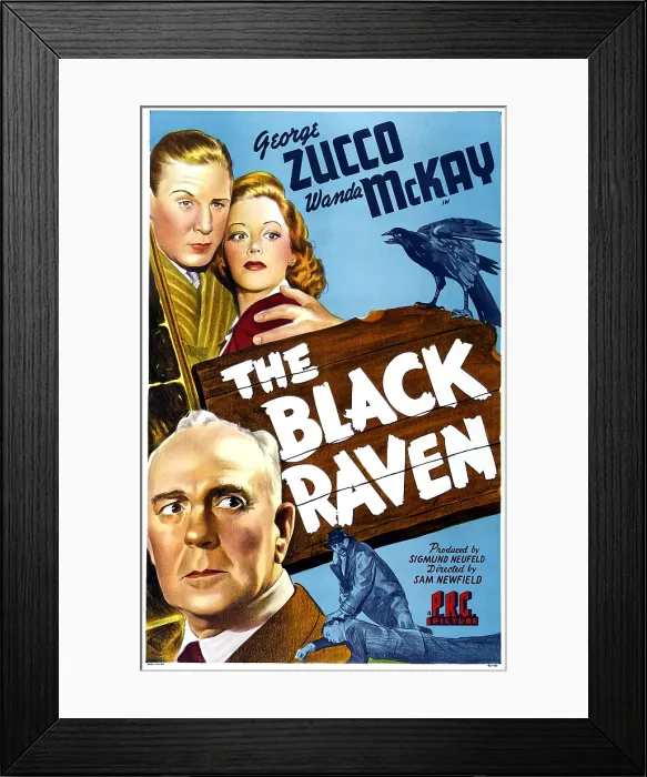 Framed Print : THE BLACK RAVEN, US poster, bottom left: George Zucco, top left: Noel Madison, Wanda McKay, 1943 Framed Print : THE BLACK RAVEN, US poster, bottom left: George Zucco, top left: Noel Madison, Wanda McKay, 1943