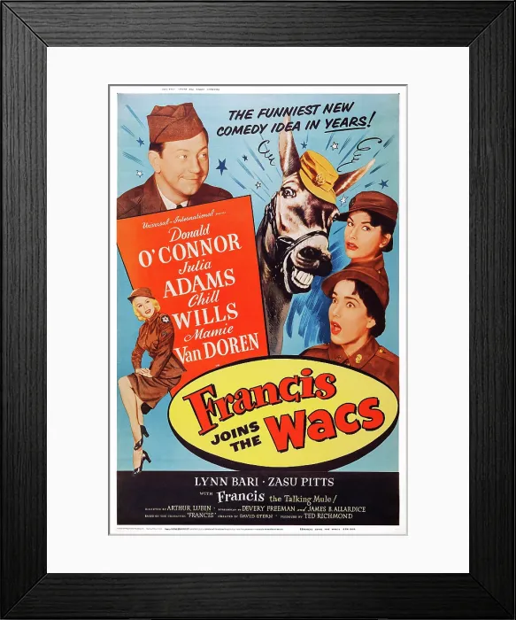 Framed Print : FRANCIS JOINS THE WACS, US poster art, clockwise from top left: Donald O'Connor, Joan Shawlee, Julie Adams, Mamie Van Doren, 1954 Framed Print : FRANCIS JOINS THE WACS, US poster art, clockwise from top left: Donald O'Connor, Joan Shawlee, Julie Adams, Mamie Van Doren, 1954