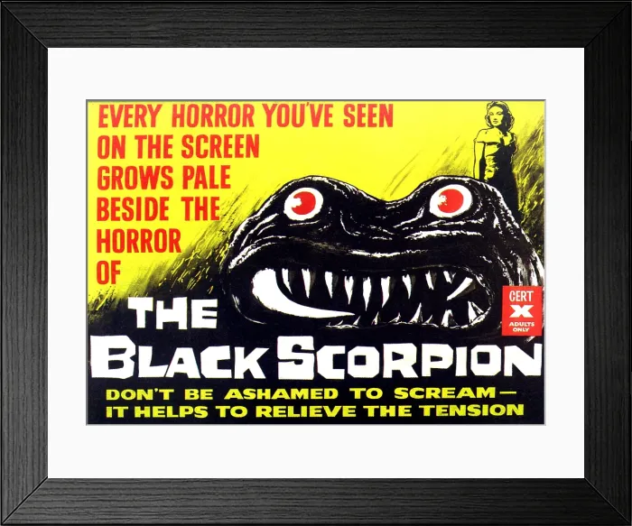 Framed Print : THE BLACK SCORPION, top right: Mara Corday; British poster art, 1957