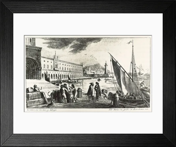 Framed Print : View of Barcelona by Pedro Pascual Moles (1779), from the book 'Memorias histricas sobre la Marina, Comercio y Artes de Barcelona' by A.Capmany. Engraving. SPAIN Framed Print : View of Barcelona by Pedro Pascual Moles (1779), from the book 'Memorias histricas sobre la Marina, Comercio y Artes de Barcelona' by A.Capmany. Engraving. SPAIN