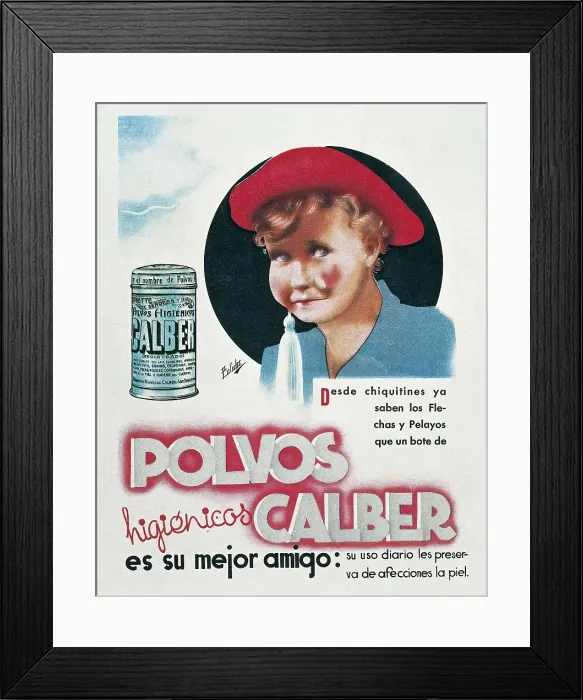 Framed Print : 'Polvos higinicos Calber es su mejor amigo' (Calber hygienic powder is your best friend). Advertising of the magazine 'Pelayos'
