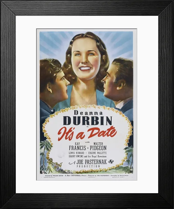 Framed Print : IT'S A DATE, US poster art, top from left: Lewis Howard, Deanna Durbin, Walter Pidgeon, bottom left: Kay Francis, 1940