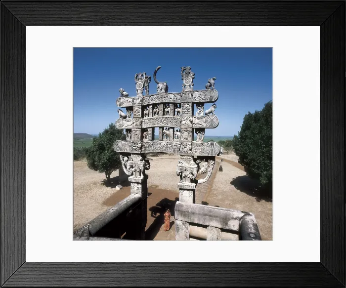 Framed Print : Great Stupa. 3rd BC. INDIA. MADHYA PRADESH. Sanchi. Northern torana (gateway) of the Great Stupa. Hindu art. Sunga period. Sculpture. AISA / Everett Collection**US SALES ONLY**