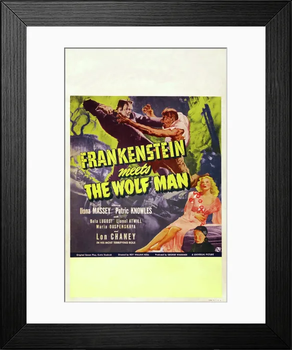 Framed Print : FRANKENSTEIN MEETS THE WOLF MAN, US poster, Ilona Massey, Maria Ouspenskaya (bottom), 1943