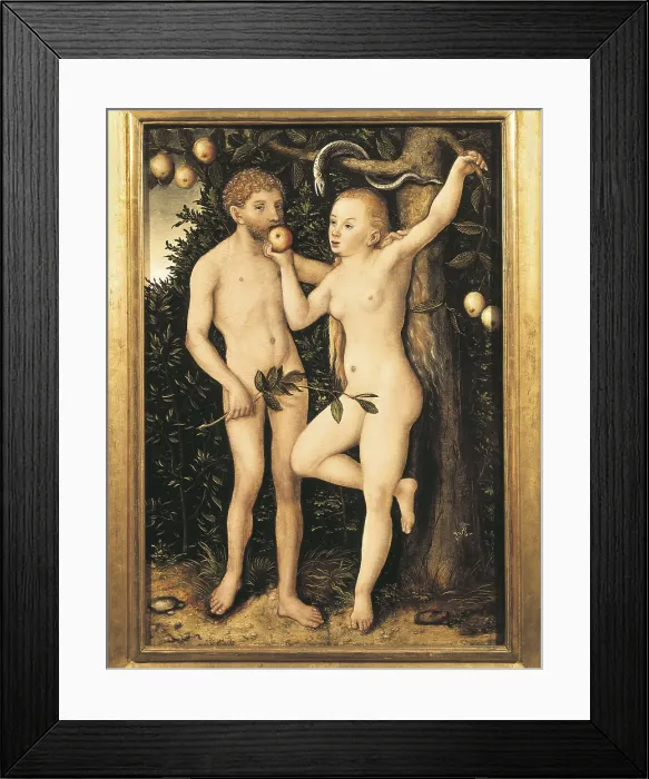 Framed Print : Cranach, Lucas, 'the Elder' (1472-1553). Adam and Eve. 1538. German school. Renaissance art. Oil on wood. CZECH Rep.. Prague. National Gallery in Prague