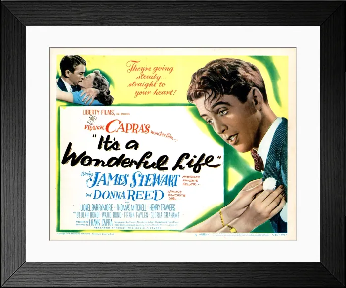 Framed Print : IT'S A WONDERFUL LIFE, top left from left: James Stewart, Donna Reed, right: James Stewart, 1946