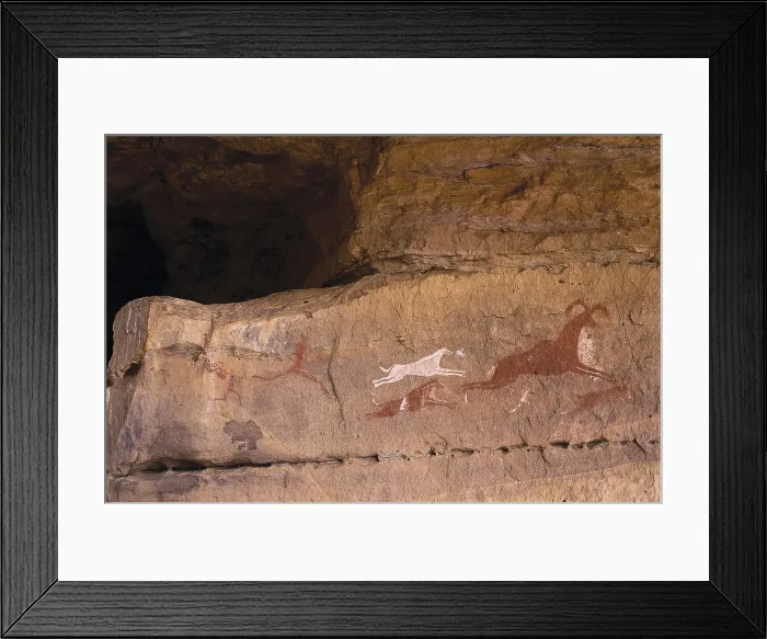 Framed Print : LIBYA. Tadrart Acacus. Hunting scene (c. 1500 BC). Neolithic art. Cave. AISA / Everett Collection**US SALES ONLY**