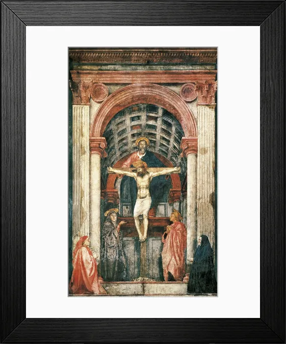 Framed Print : MASACCIO, Tomaso di Ser Giovanni di Mone Casai, called (1401-1428). Trinity. 1425-1428. ITALY. Florence. Chiesa di Santa Maria Novella (Church of Santa Maria Novella)