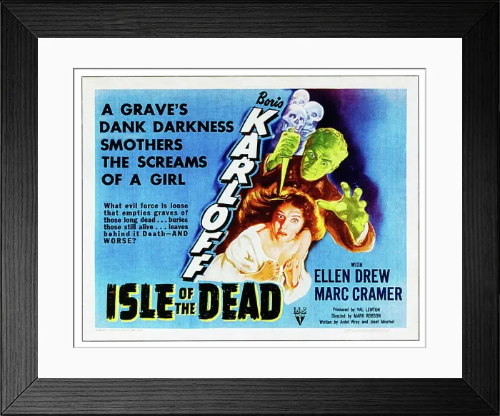 Framed Print : ISLE OF THE DEAD, from top: Boris Karloff, Ellen Drew on poster art, 1945
