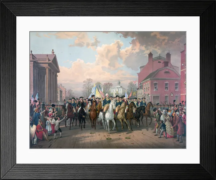 Framed Print : American Revolution. Evacuation Day and Washingtons Triumphal Entry in New York City, Nov. 25, 1783
