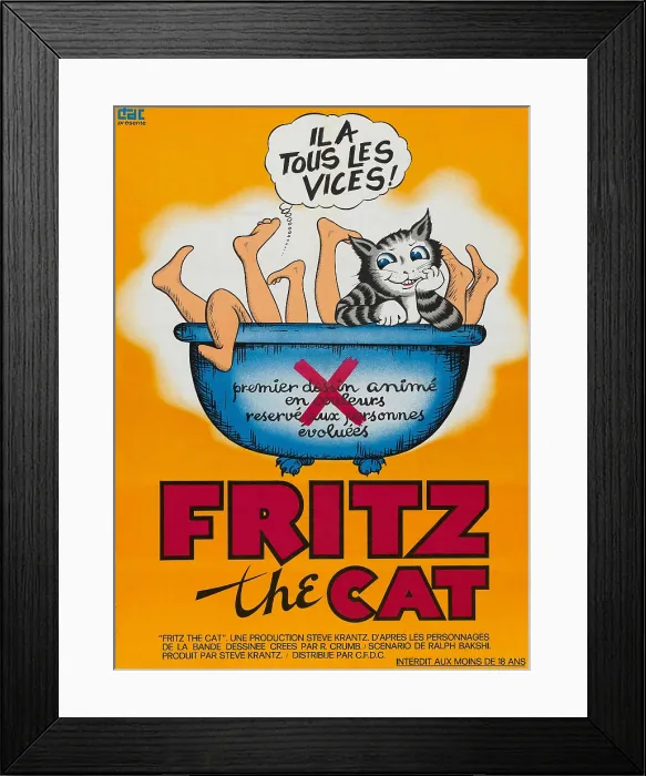 Framed Print : FRITZ THE CAT, Fritz the Cat on French poster art, 1972