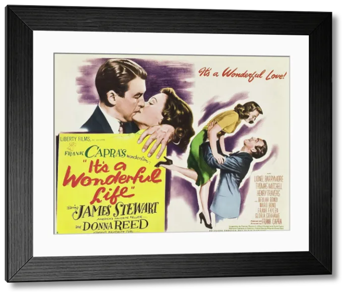 Framed Print : IT'S A WONDERFUL LIFE, from left: James Stewart, Donna Reed, Donna Reed, James Stewart on poster art, 1946 Framed Print : IT'S A WONDERFUL LIFE, from left: James Stewart, Donna Reed, Donna Reed, James Stewart on poster art, 1946
