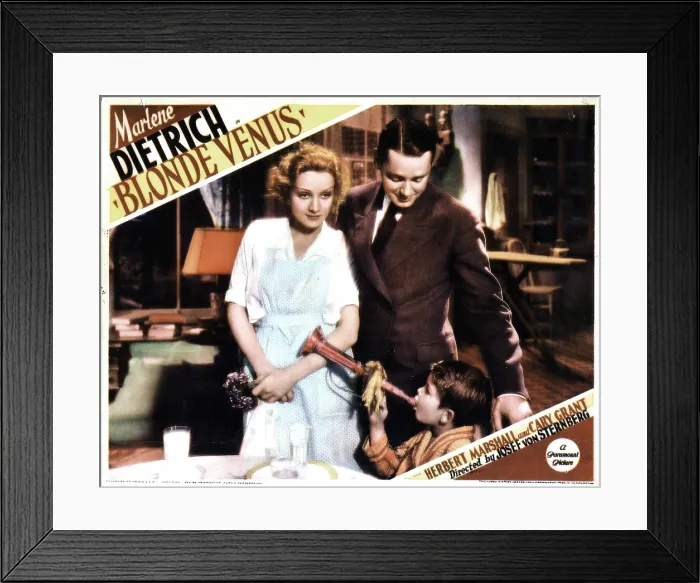 Framed Print : BLONDE VENUS, from left, Marlene Dietrich, Herbert Marshall, Dickie Moore, 1932