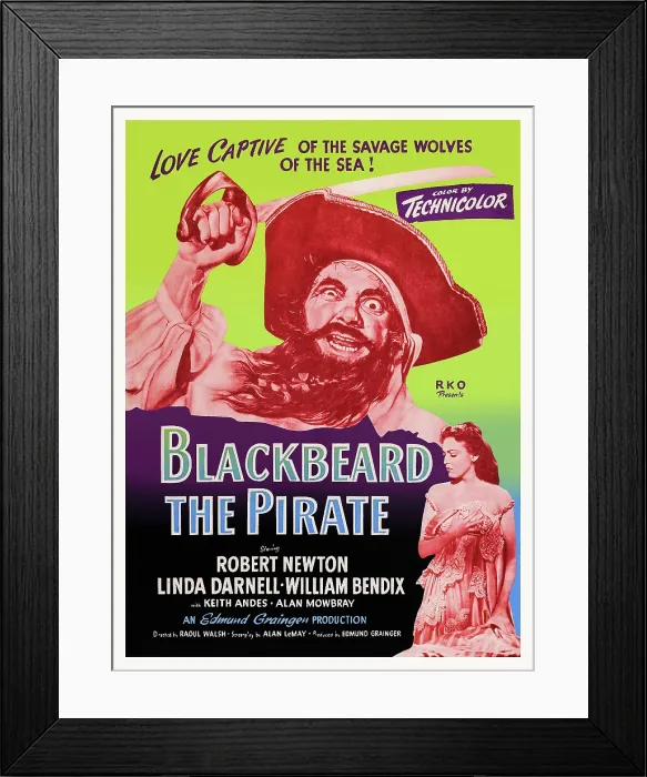 Framed Print : BLACKBEARD THE PIRATE, US poster art, top: Robert Newton; bottom right: Linda Darnell, 1952