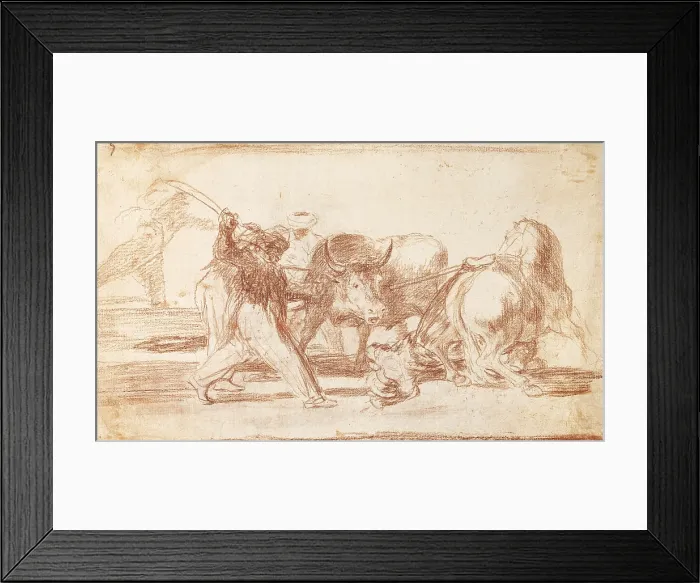 Framed Print : GOYA Y LUCIENTES, Francisco de (1746-1828). The Moors who had settled in Spain, giving up the superstitions of the Koran, adopted this art of hunting, and spear a bull in the open. 1815-1816
