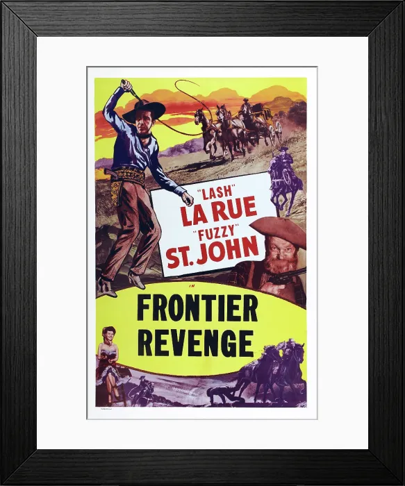 Framed Print : FRONTIER REVENGE, US poster art, top from left: Lash La Rue, Fuzzy St. John; bottom left: Peggy Stewart, 1948
