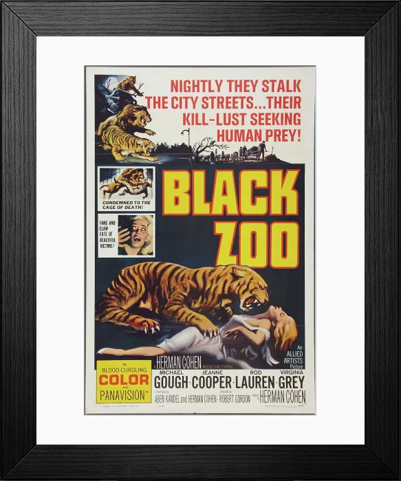 Framed Print : BLACK ZOO, poster art, 1963