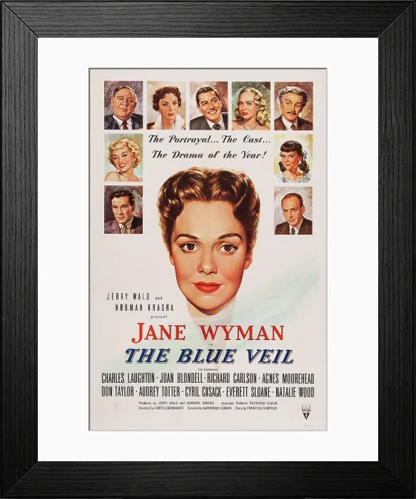 Framed Print : THE BLUE VEIL, US poster art, clockwise from left: Richard Carlson, Joan Blondell, Charles Laughton, Agnes Moorehead, Don Taylor, Audrey Totter, Cyril Cusack, Natalie Wood
